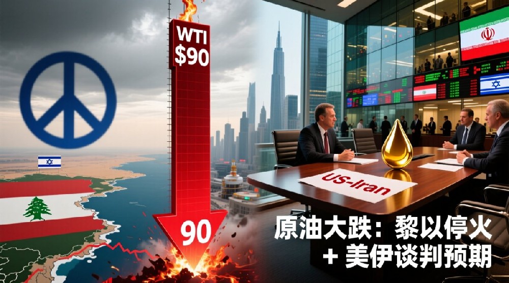 原油大跌:黎以停火 + 美伊谈判预期,WTI 跌破 90 美元